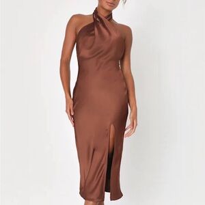 BNWT Lulu's Satin Halter Midi Dress